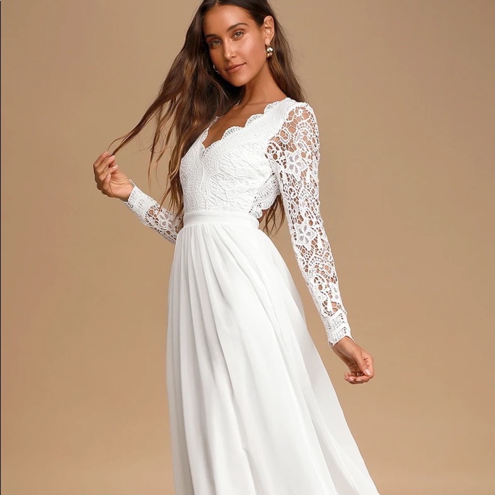 Lulus Awaken My Love White Long Sleeve Lace Maxi Dress